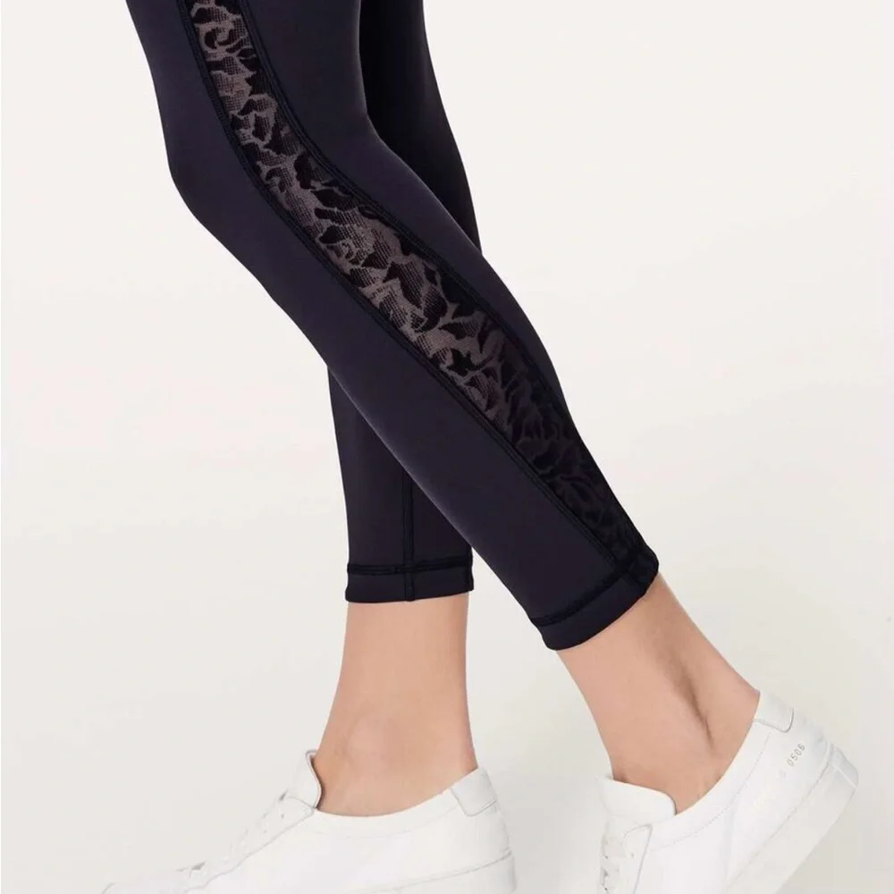 LULULEMON MEANT TO MOVE MESH SPORTY GYM LACE FLORAL PRINT NYLON LYCRA LEGGINGS